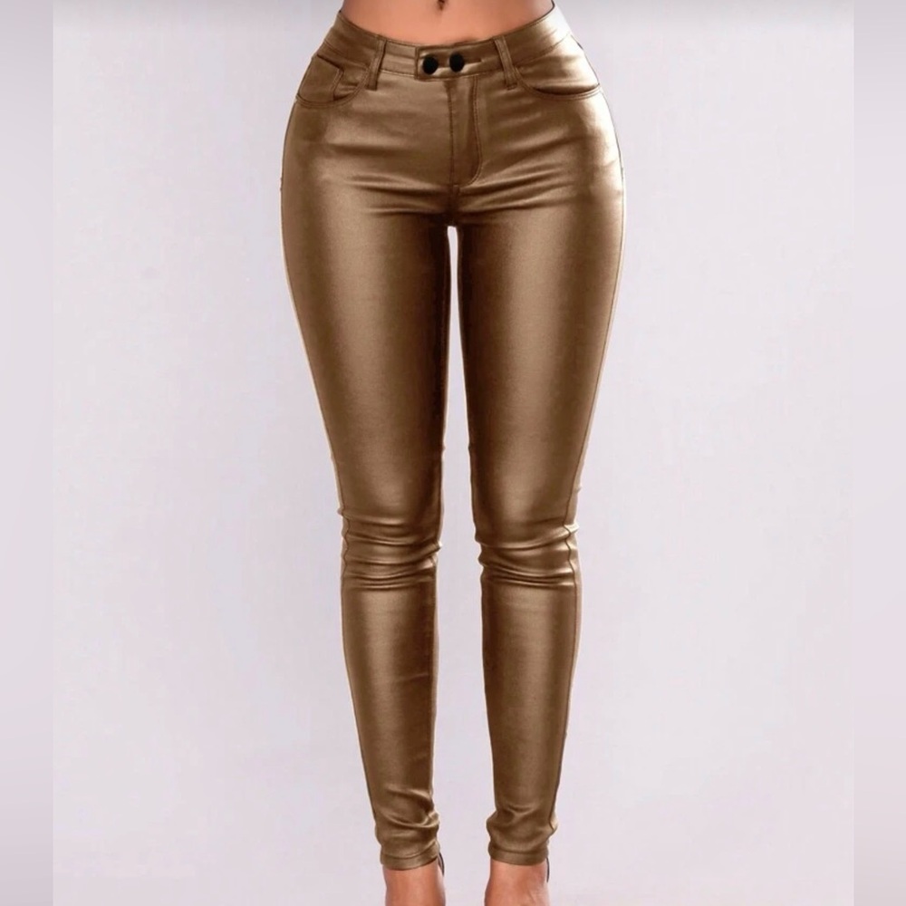 SHEIN Gold Skinny Faux Leather Pants
